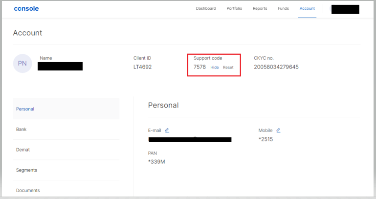 How to find Zerodha Zpin/Support Code on Console