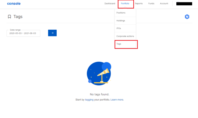 Zerodha Console Tag Feature